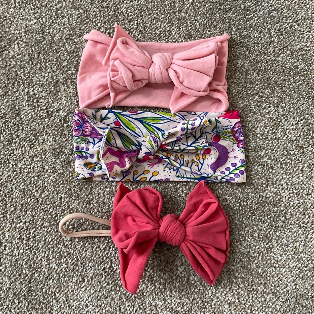 Set of 3 baby bling bows- pinks and pattern ONE SIZE